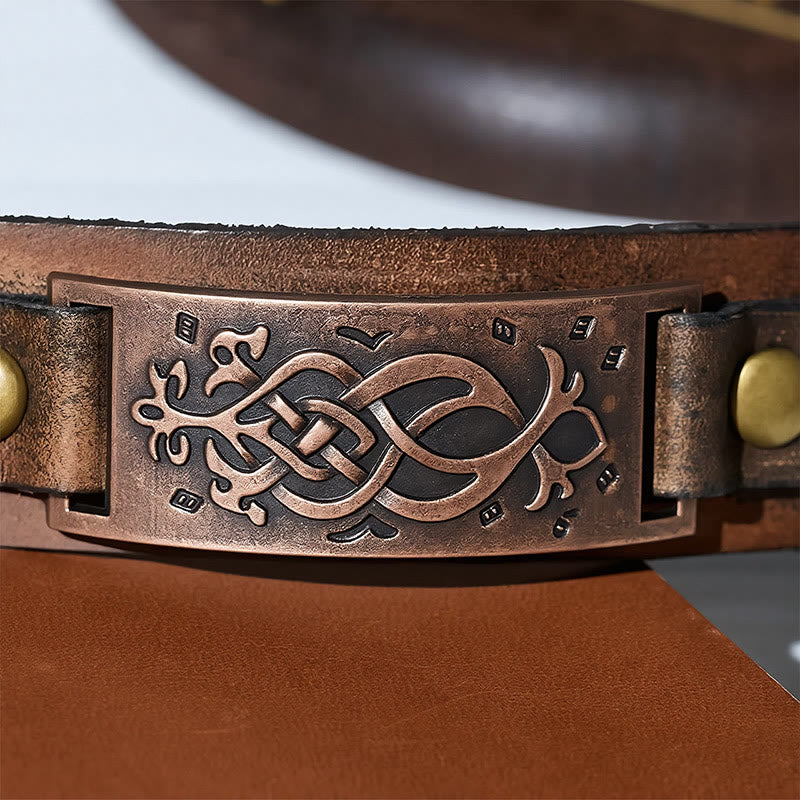 Bracciale rigido vintage in pelle invecchiata con nodo celtico - image 6