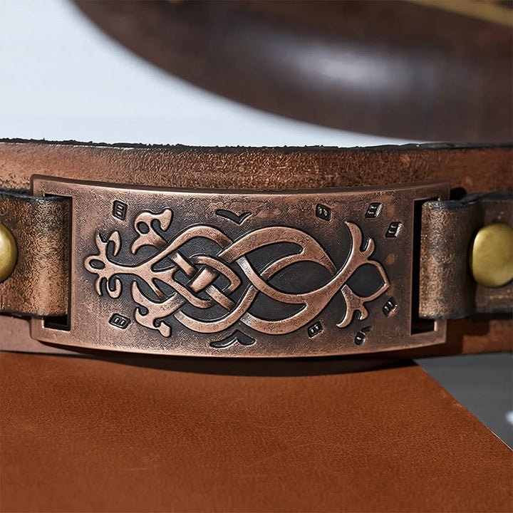 Bracciale rigido vintage in pelle invecchiata con nodo celtico - image 6