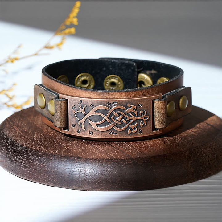 Bracciale rigido vintage in pelle invecchiata con nodo celtico - image 3