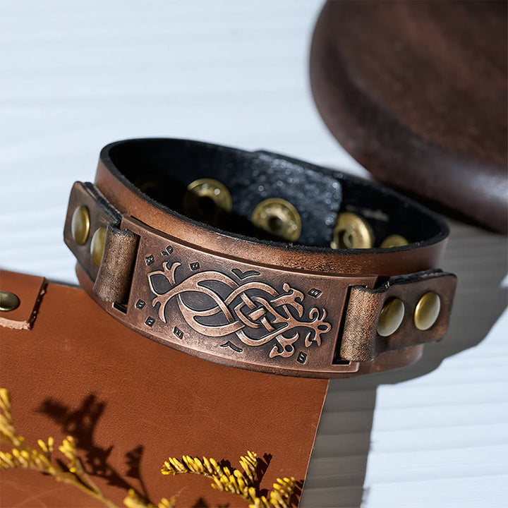 Bracciale rigido vintage in pelle invecchiata con nodo celtico - image 4
