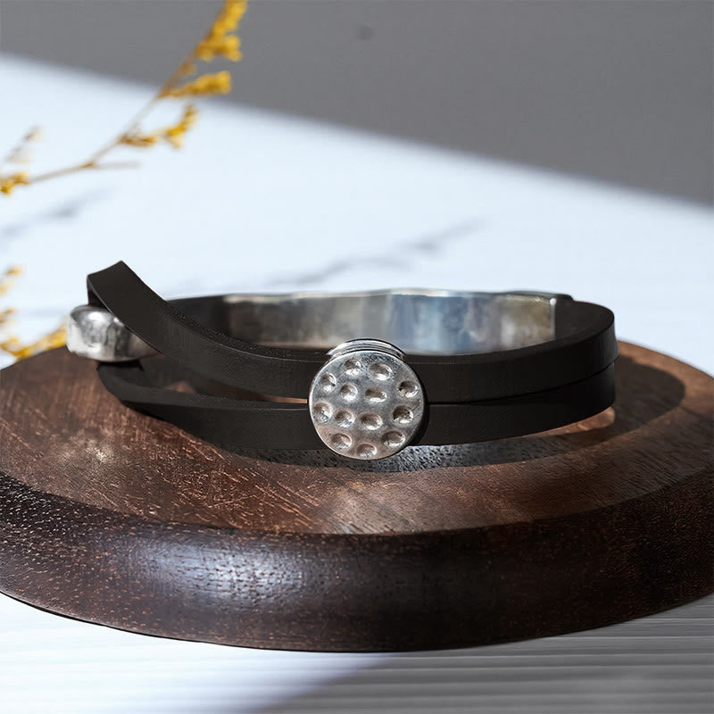 Bracciale da uomo moderno e minimalista in metallo e pelle. - Nero - image 3