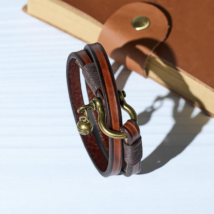 Bracciale da uomo vintage in pelle a due giri con chiusura a ferro di cavallo - image 0
