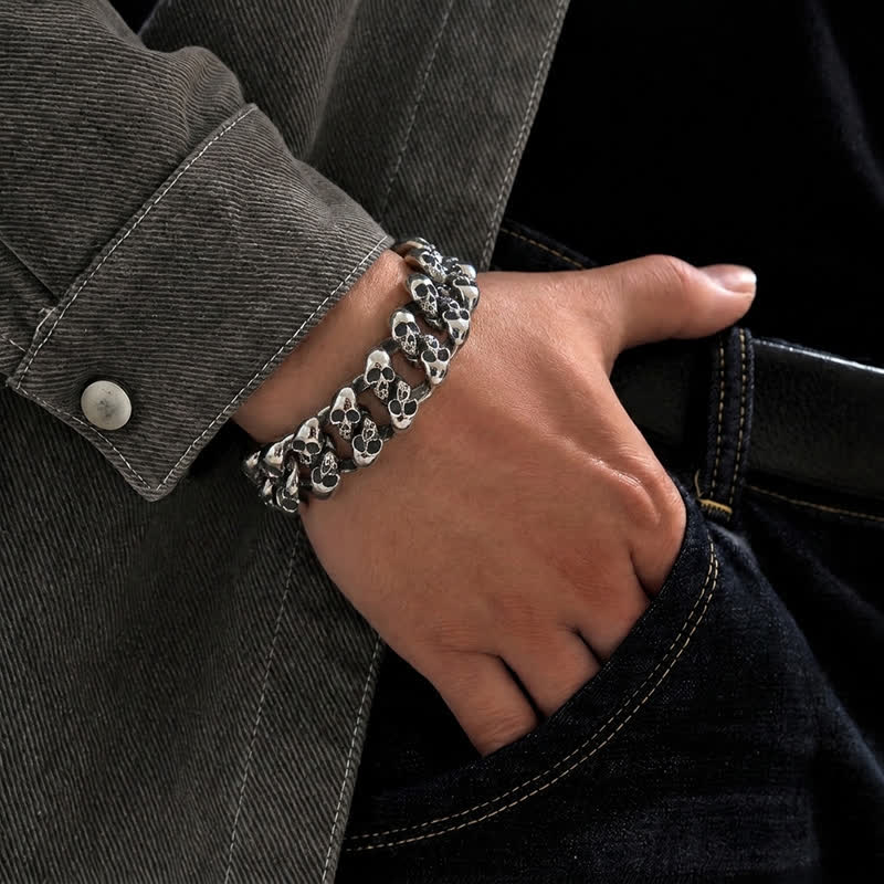 Bracciale da uomo Hip Hop Skull Legion con catena cubana - image 1