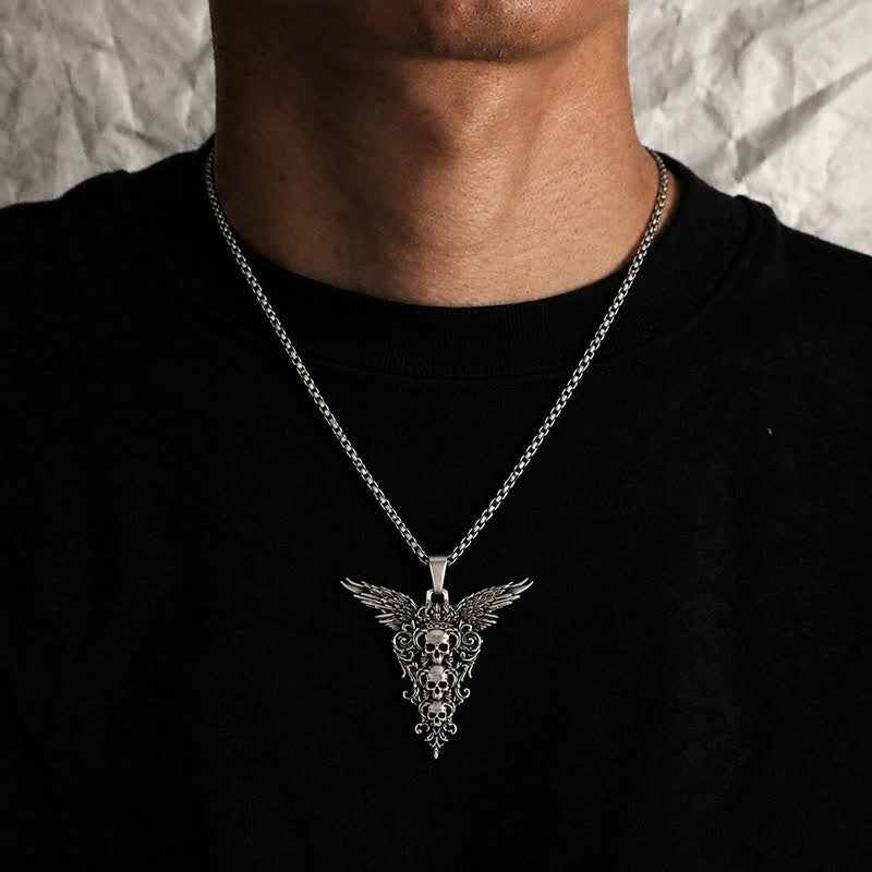 Collana gotica barocca con triplo teschio d'angelo caduto - image 1