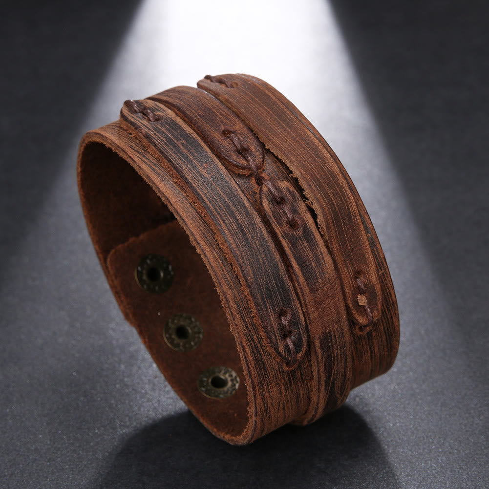 Bracciale rigido vintage in pelle con nodo largo - Marrone - image 0