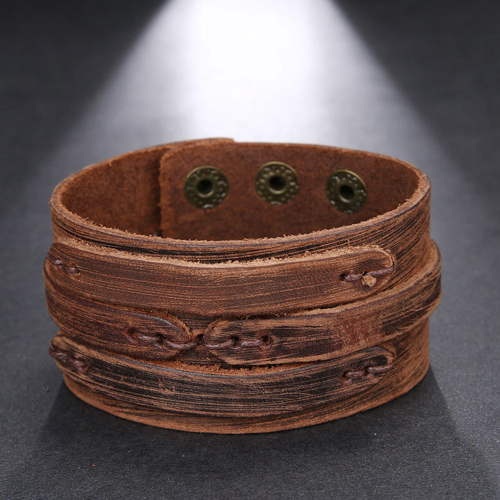 Bracciale rigido vintage in pelle con nodo largo - image 1