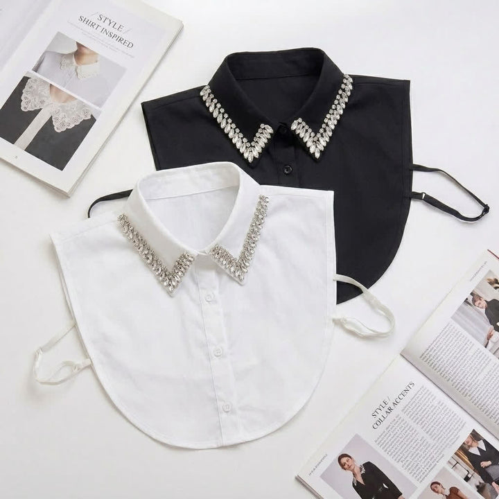 Camicia da donna con colletto finto a punta staccabile e strass di cristallo. - image 3