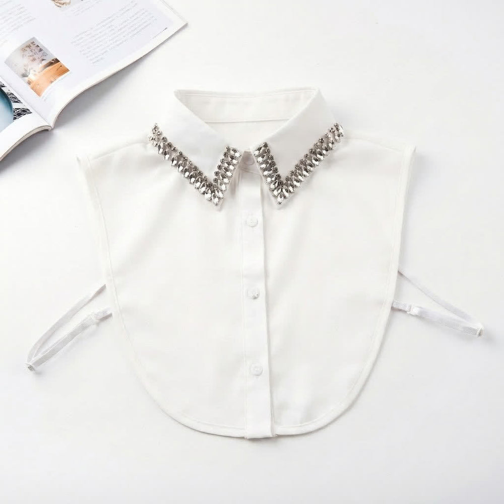Camicia da donna con colletto finto a punta staccabile e strass di cristallo. - Bianco - Taglia unica - image 1