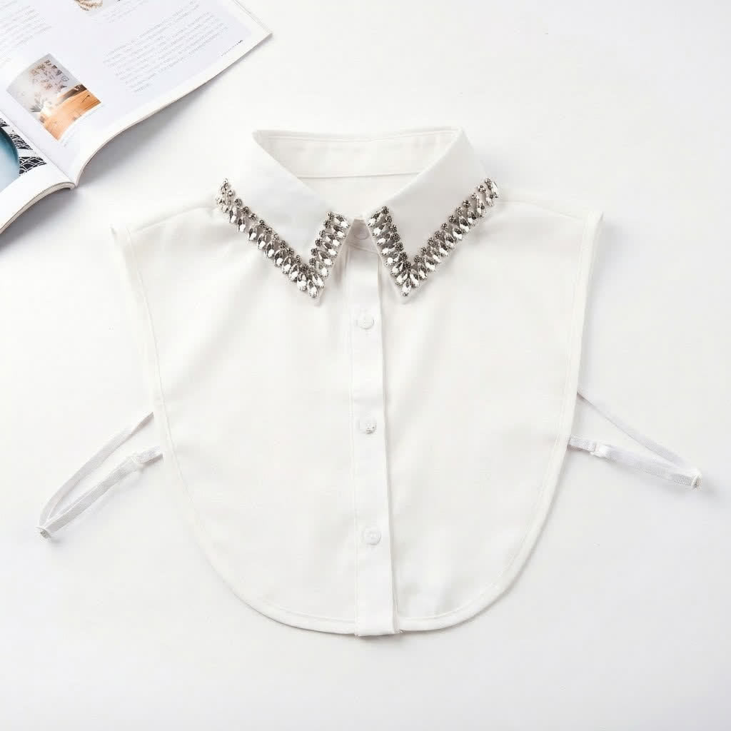 Camicia da donna con colletto finto a punta staccabile e strass di cristallo. - Bianco - Taglia unica - image 1
