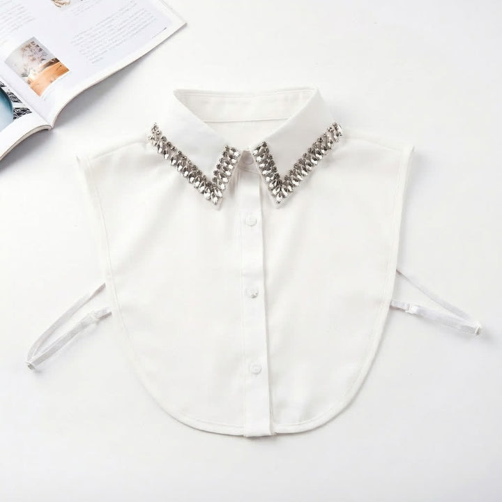 Camicia da donna con colletto finto a punta staccabile e strass di cristallo. - Bianco - Taglia unica - image 1