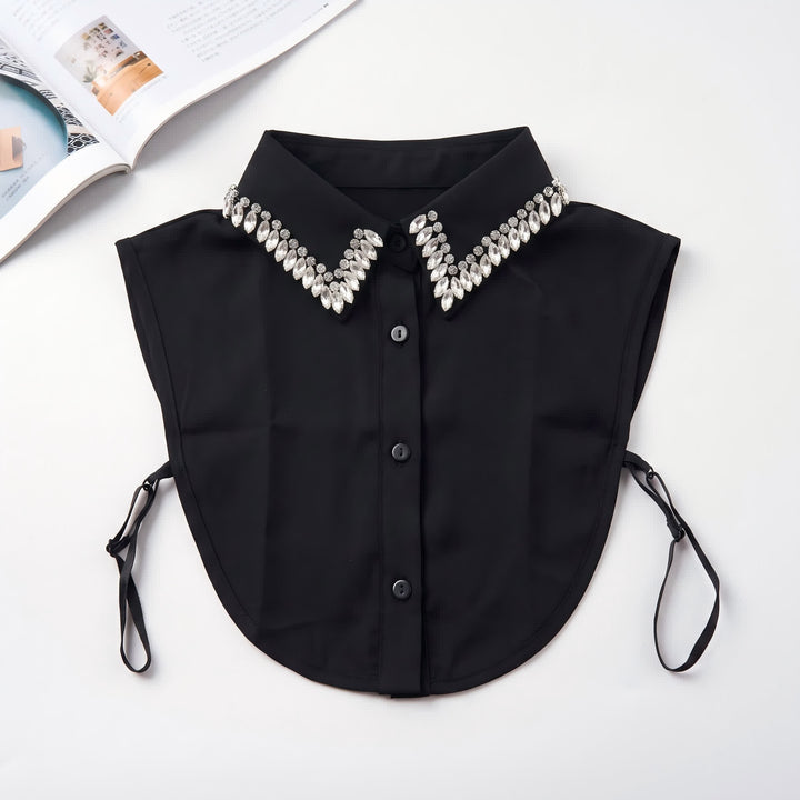 Camicia da donna con colletto finto a punta staccabile e strass di cristallo. - Nero - Taglia unica - image 4