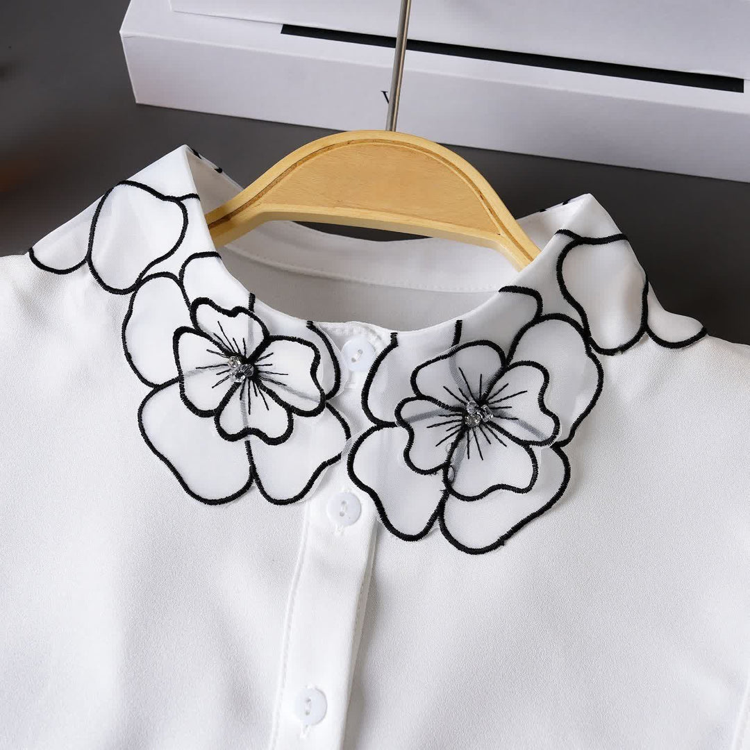 Collo finto rimovibile in organza con ricami floreali Bloom - image 3