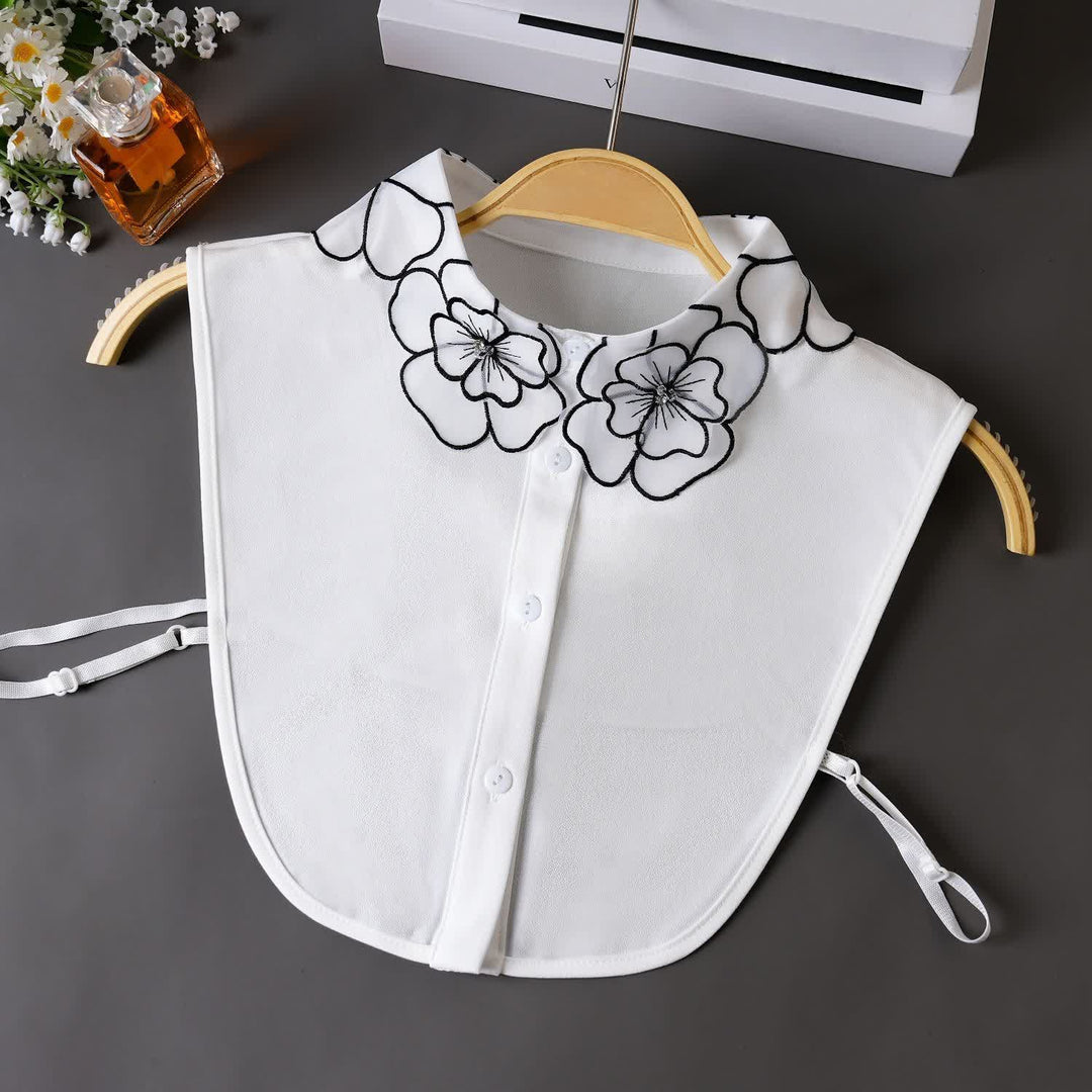 Collo finto rimovibile in organza con ricami floreali Bloom - Bianco - Taglia unica - image 1