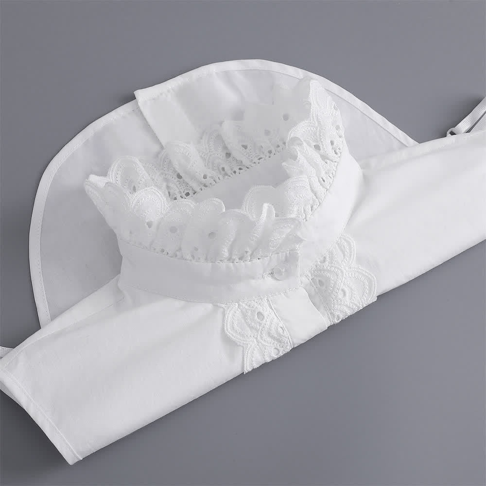 Colletto finto da donna bianco con volant e pizzo traforato. - image 7