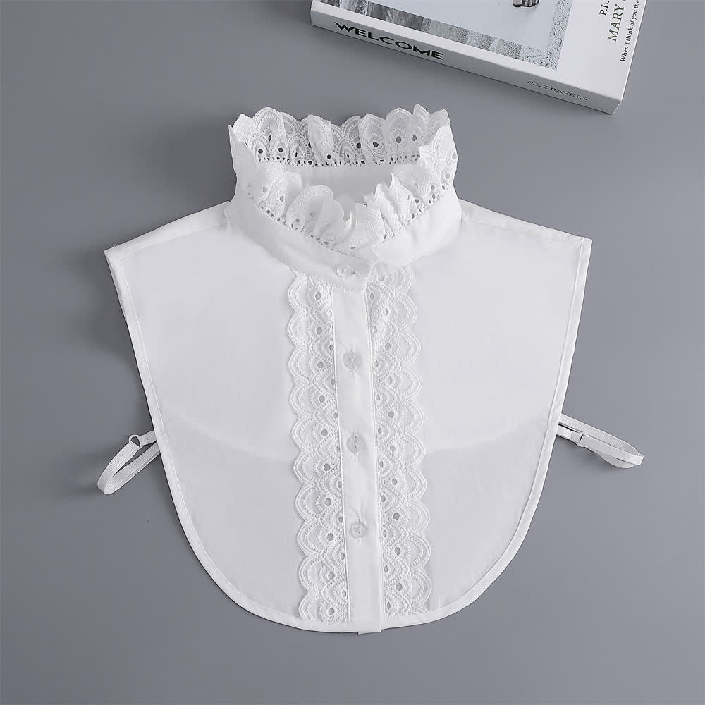Colletto finto da donna bianco con volant e pizzo traforato. - Bianco - Taglia unica - image 1