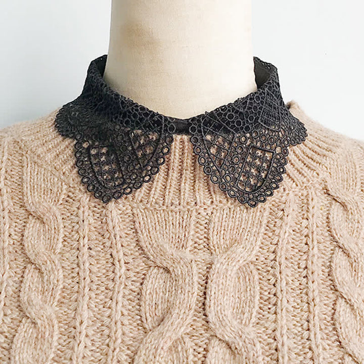 Grazioso colletto finto removibile in chiffon con pizzo all'uncinetto da donna. - image 4