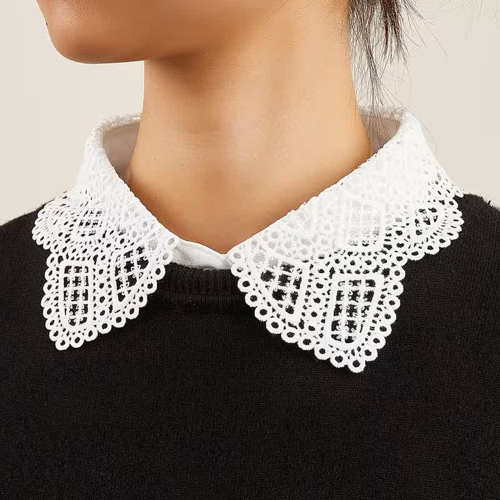 Grazioso colletto finto removibile in chiffon con pizzo all'uncinetto da donna. - image 0