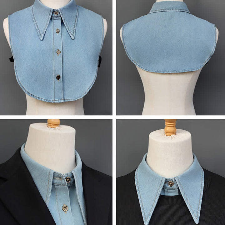 Classico colletto finto a punta staccabile in denim - image 2