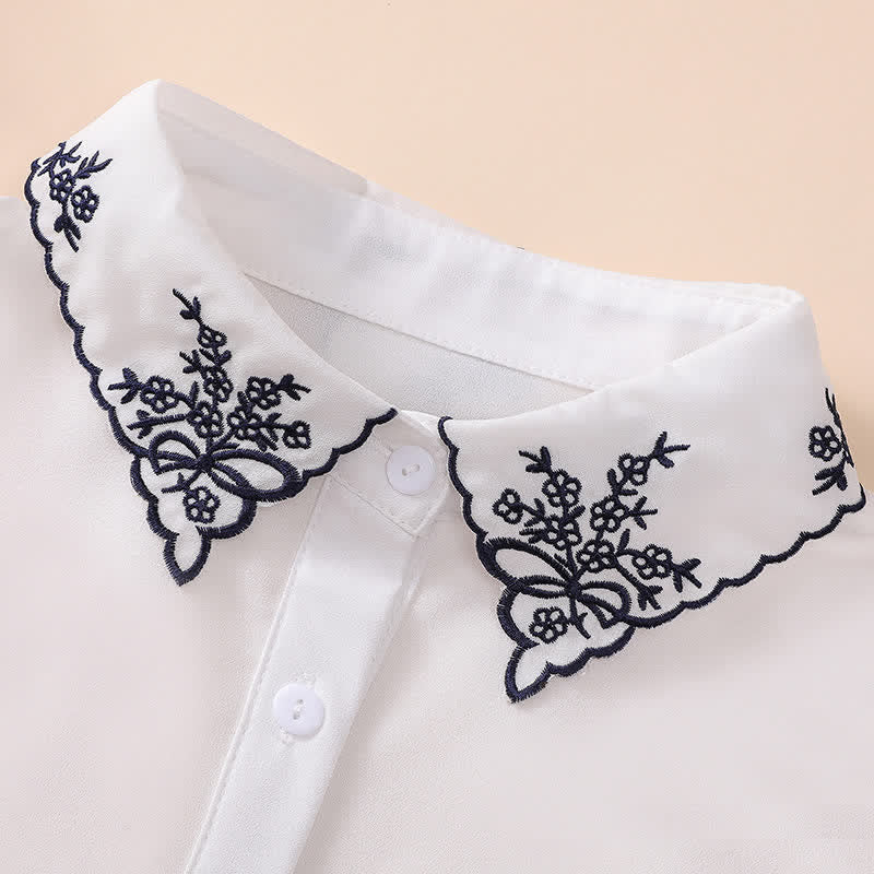 Finto colletto staccabile da donna con fiocco nero e ricamo floreale. - image 2