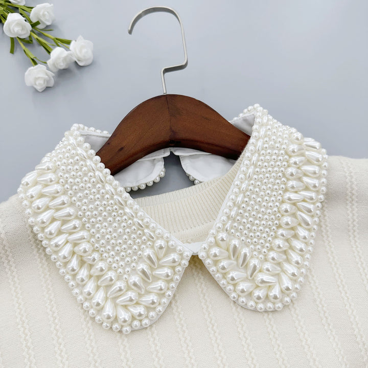 Colletto finto da donna lucido e staccabile con perline - Bianco - Taglia unica - image 4