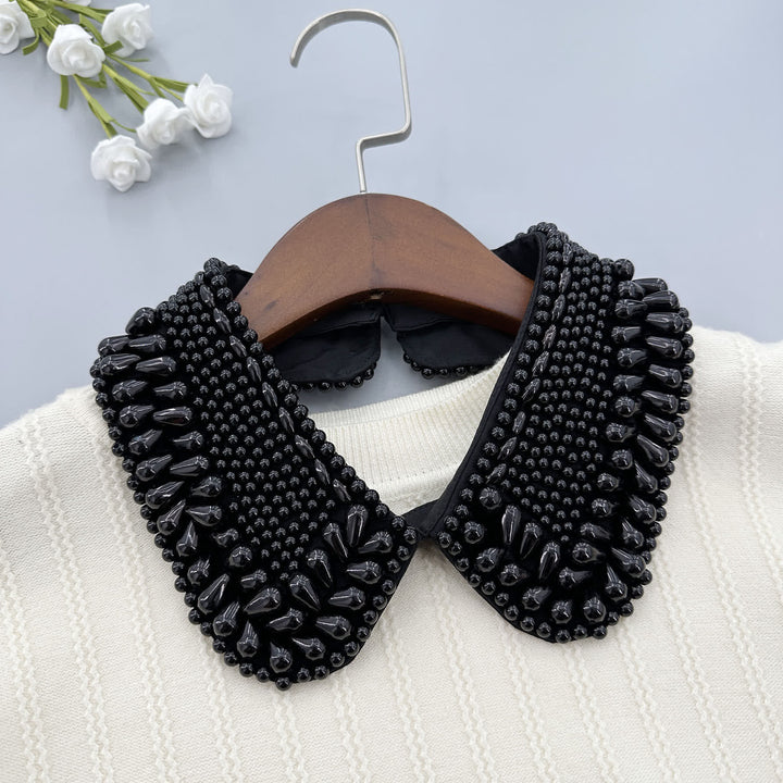 Colletto finto da donna lucido e staccabile con perline - Nero - Taglia unica - image 1