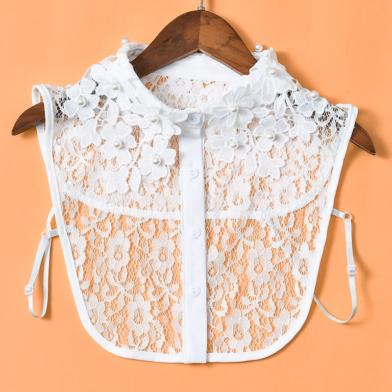 Finto colletto da donna in pizzo floreale con perline - Pizzo - Bianco - Taglia unica - image 4