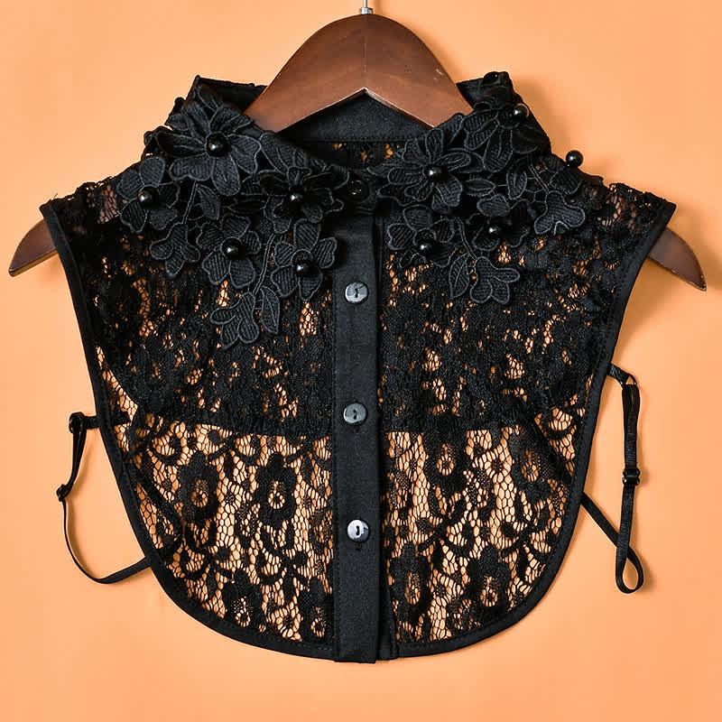 Finto colletto da donna in pizzo floreale con perline - Pizzo - Nero - Taglia unica - image 5