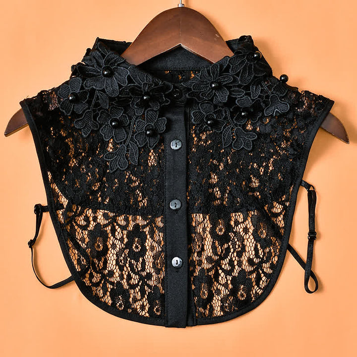 Finto colletto da donna in pizzo floreale con perline - Pizzo - Nero - Taglia unica - image 5