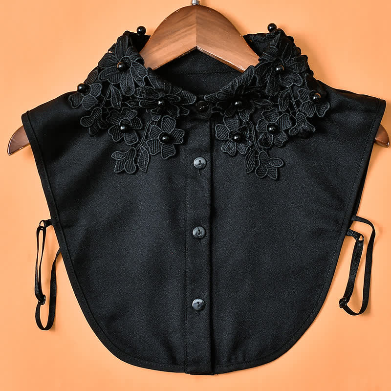 Finto colletto da donna in pizzo floreale con perline - Chiffon - Nero - Taglia unica - image 3