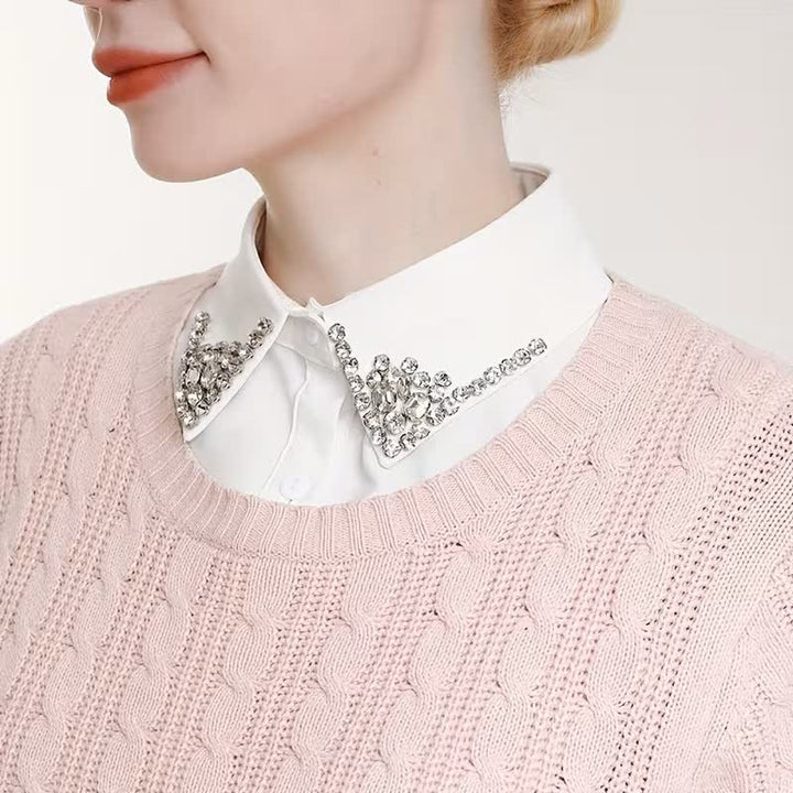 Elegante colletto finto staccabile da donna con strass. - image 0