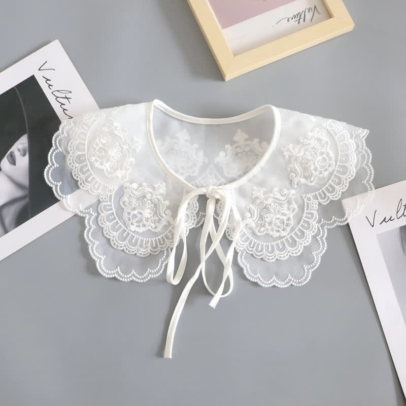 Mantellina da donna bianca all'uncinetto con pizzo e colletto finto removibile. - Stile n. 3 - Taglia unica - image 5