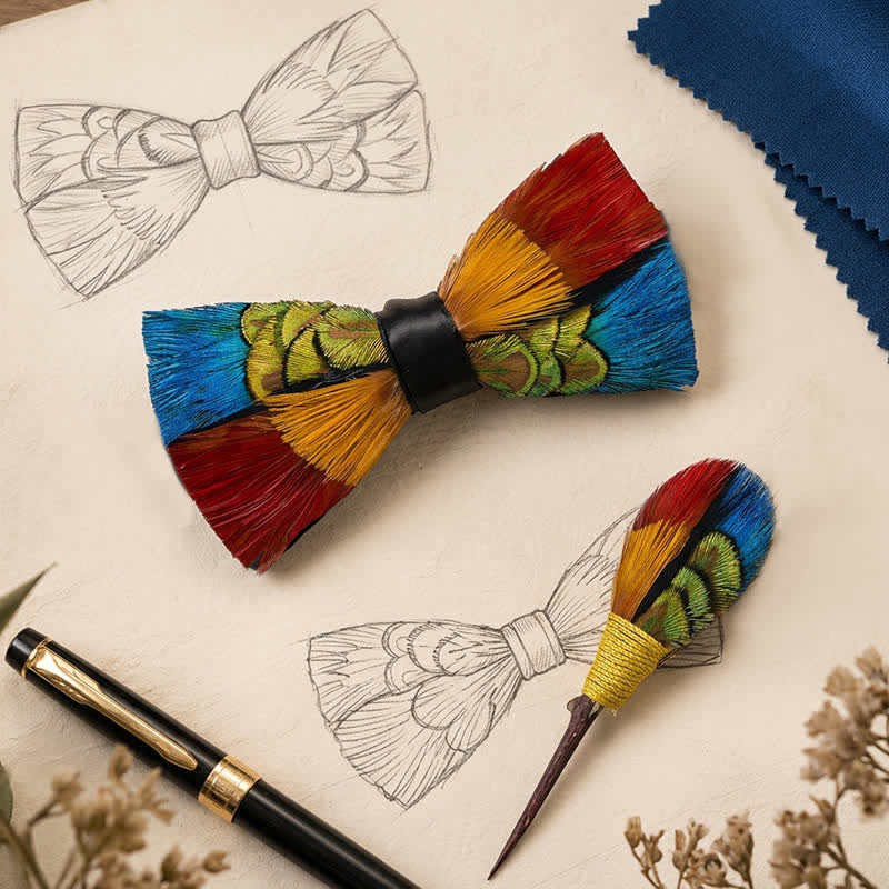 Papillon multicolore a piuma stile Fiesta Carnival con spilla da bavero - image 0