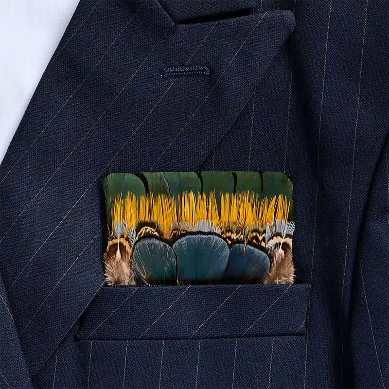 Fazzoletto da taschino con piuma di pavone verde foresta e giallo oro - Verde e giallo - image 0