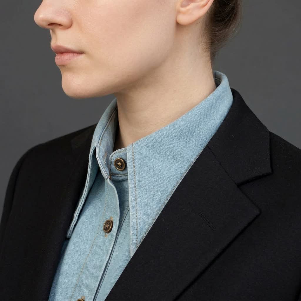 Classico colletto finto a punta staccabile in denim - image 0