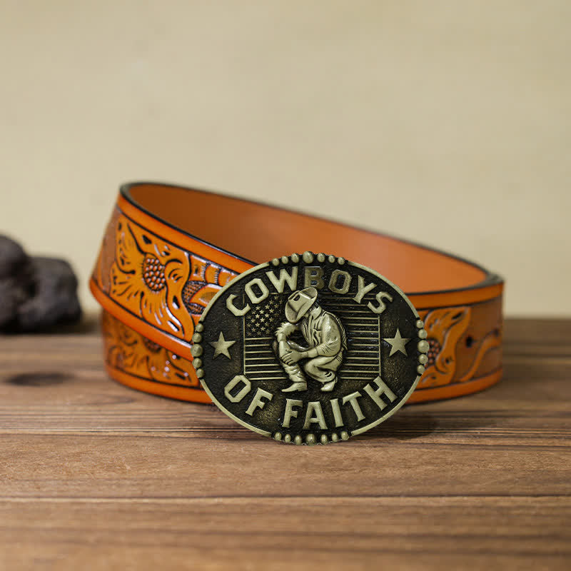 Cintura in pelle con fibbia "Cowboys Of Faith" fai da te da uomo - Oro antico - Cintura intagliata arancione (40) - image 22