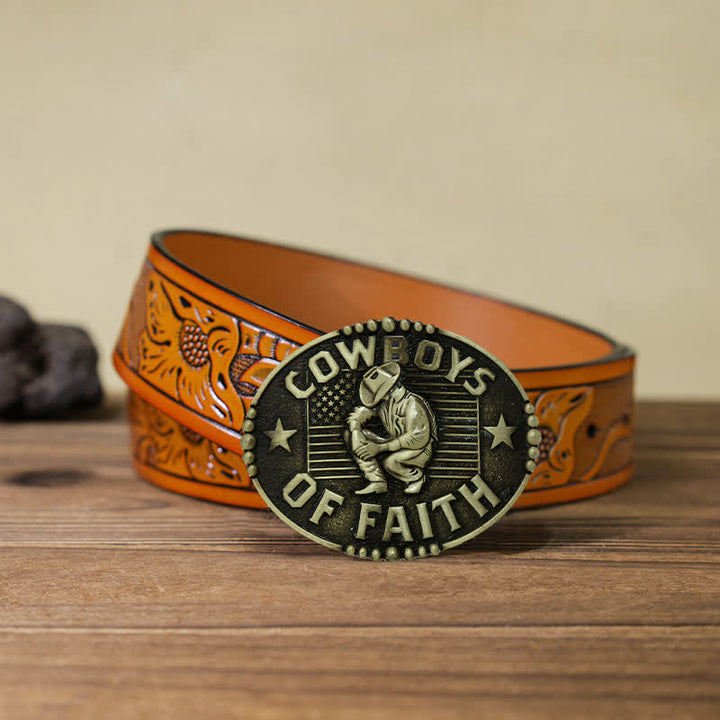 Cintura in pelle con fibbia "Cowboys Of Faith" fai da te da uomo - Oro antico - Cintura intagliata arancione (40) - image 22