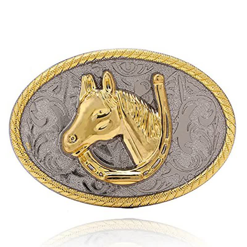 Cintura in pelle con fibbia a ferro di cavallo dorata fai da te da uomo - image 2
