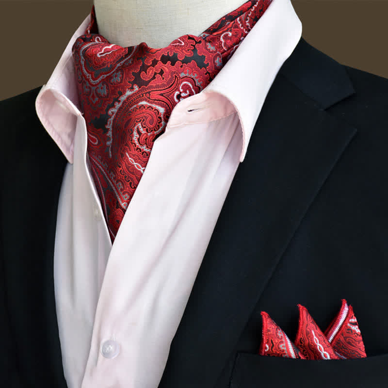 Set di 2 fazzoletti da taschino e cravatta con motivo Paisley floreale rosso di lusso - Rosso - image 0