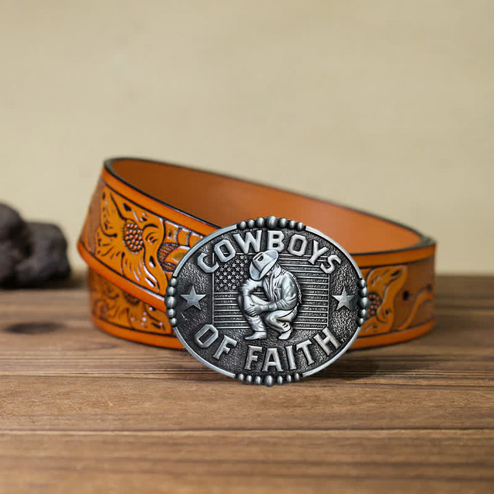 Cintura in pelle con fibbia "Cowboys Of Faith" fai da te da uomo - Argento antico - Cintura intagliata arancione (40) - image 23