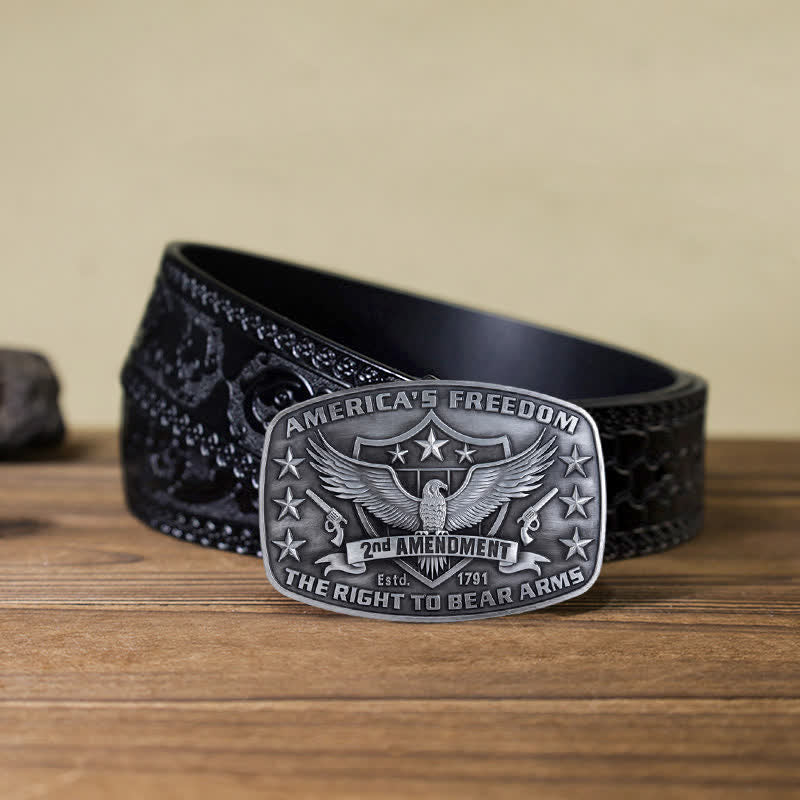 Cintura in pelle con fibbia America's Freedom Eagle fai da te da uomo - Argento antico - Cintura nera intagliata (40) - image 14