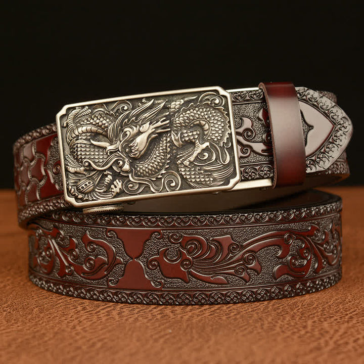 Cintura in pelle con fibbia quadrata a forma di drago da uomo - Argento e marrone - 46 - image 14