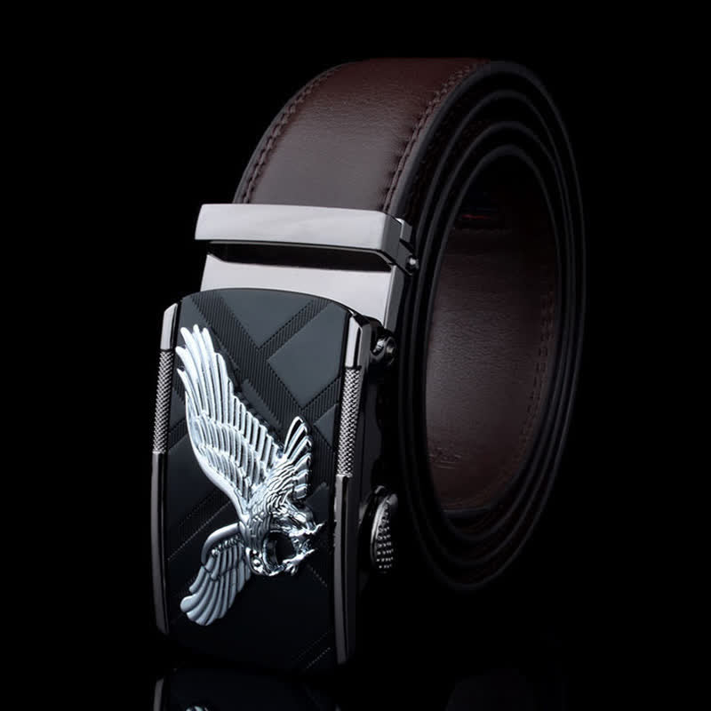 Cintura in pelle con fibbia automatica Animal Eagle da uomo - Argento e marrone - 46 - image 1