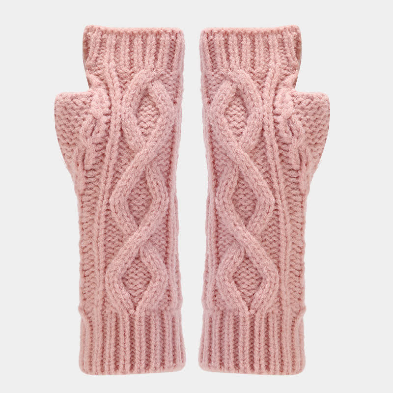 Set di 3 guanti senza dita con sciarpa e cappello lavorati a maglia da donna - image 3