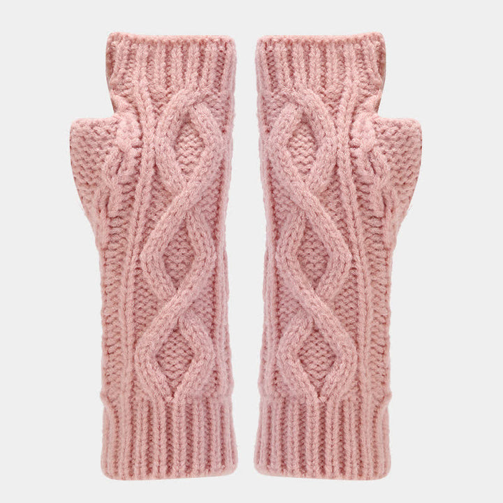 Set di 3 guanti senza dita con sciarpa e cappello lavorati a maglia da donna - image 3