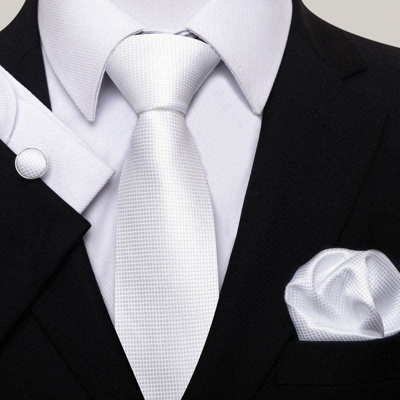Set di 3 cravatte eleganti da uomo bianche in tinta unita - Bianco - image 0