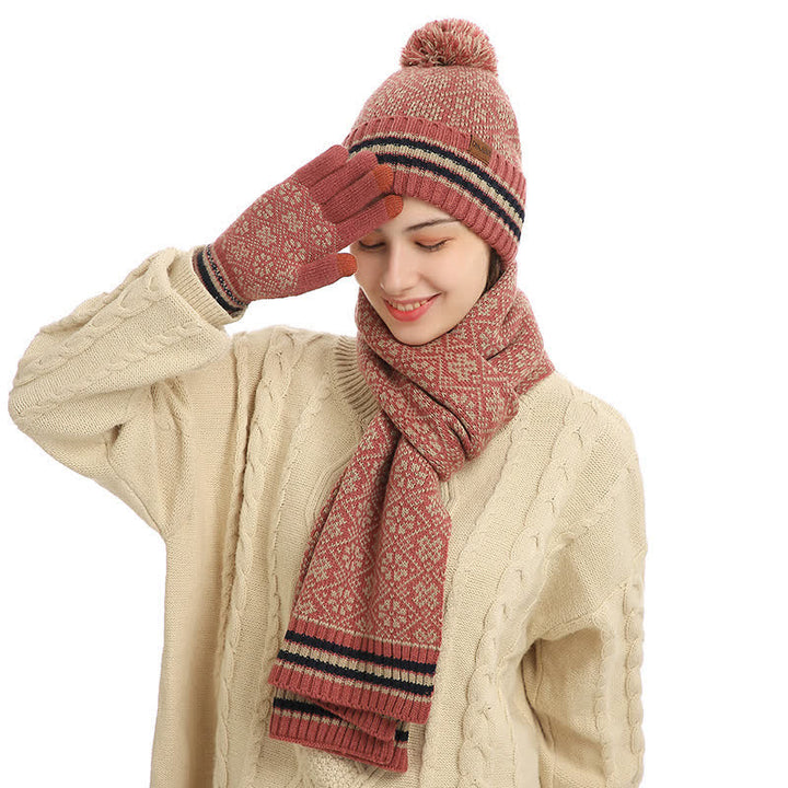 Set di 3 guanti touchscreen unisex con cappello e sciarpa a fiocco di neve - image 0