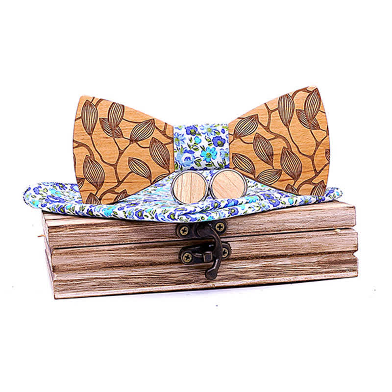 Set di 3 papillon in legno con motivo a foglia da uomo - Fiore bianco - image 9