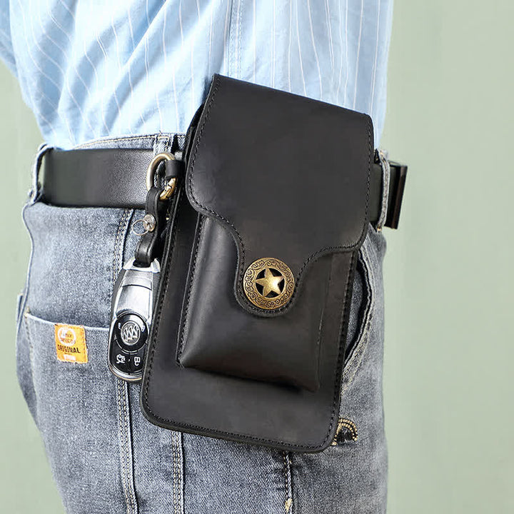 Borsa da cintura per telefono con fibbia magnetica a stella in pelle per esterni - Nero - image 2