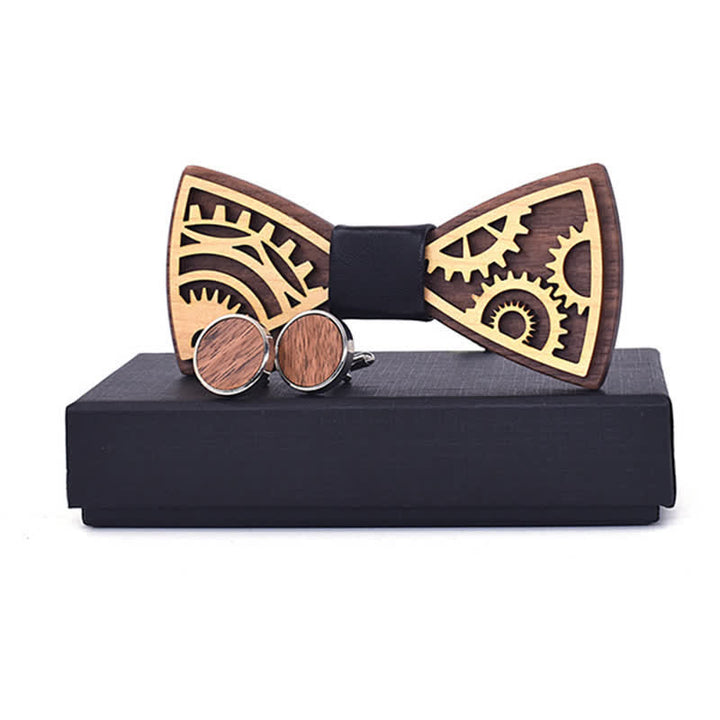 Set di 2 gemelli da uomo in legno con ingranaggi - Nero - image 0
