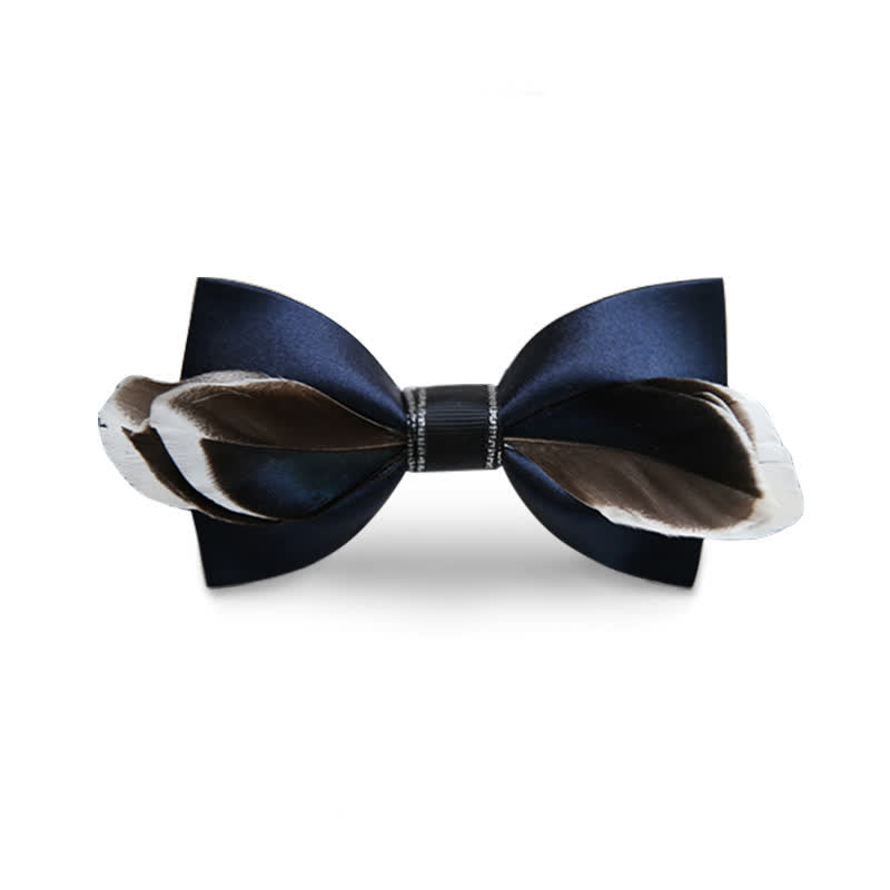 Papillon con piume di anatra selvatica blu navy e marrone - Blu marino e marrone - image 0